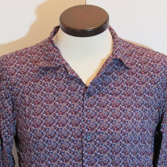 John Lennon Purple Geometric Print Camp Collar 100% Viscose Lightweight Shirt M - Picture 1 of 11